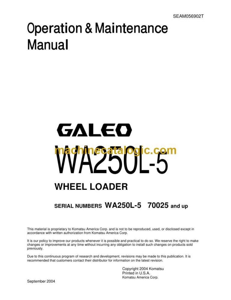 Komatsu WA250L-5 Wheel Loader Operation and Maintenance Manual (SEAD056902)