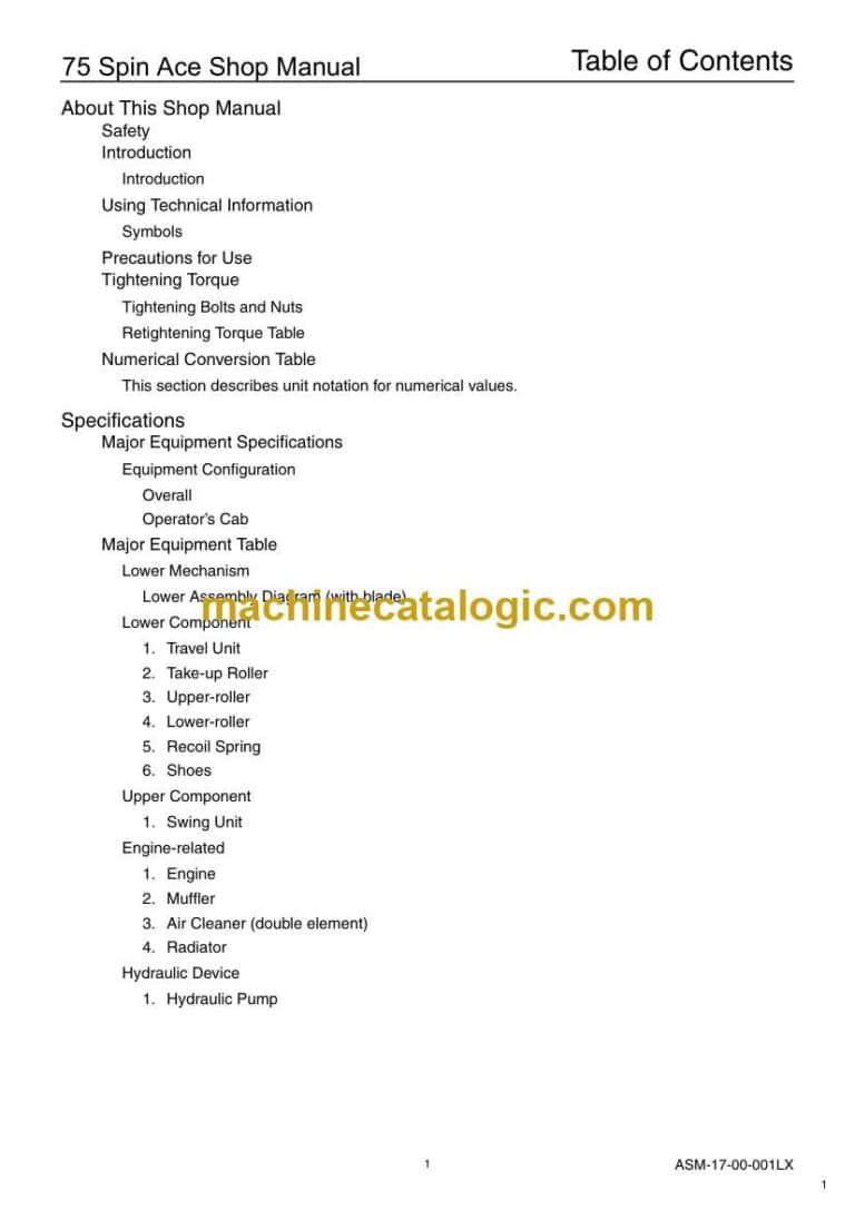Link Belt 75 Spin Ace Interim Tier 4 Excavator Shop Manual