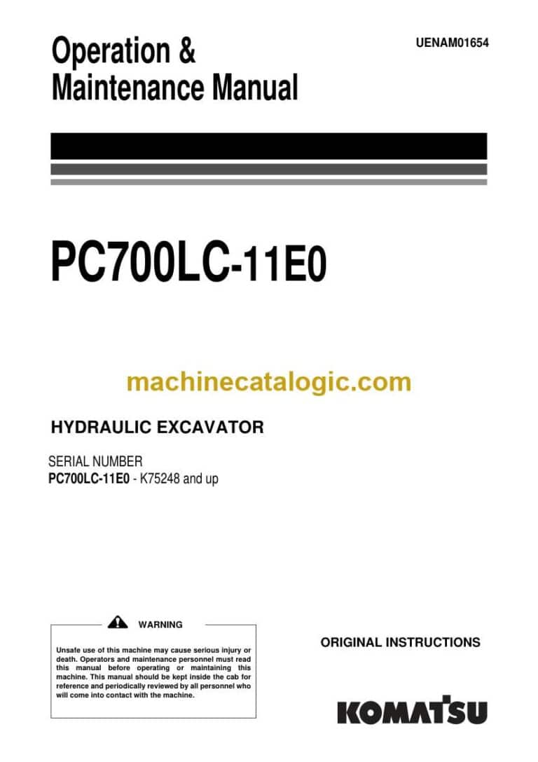 Komatsu PC700LC-11E0 Hydraulic Excavator Operation and Maintenance Manual (UENAM01654)