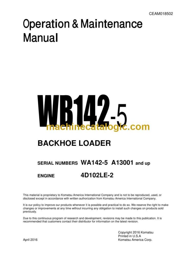 Komatsu WB142-5 Wheel Loader Operation and Maintenance Manual (CEAM018502)