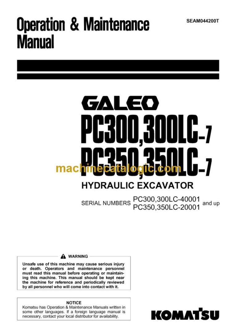 Komatsu PC300, PC300LC-7, PC350, PC350LC-7 Hydraulic Excavator Operation and Maintenance Manual (SEAM044200T)