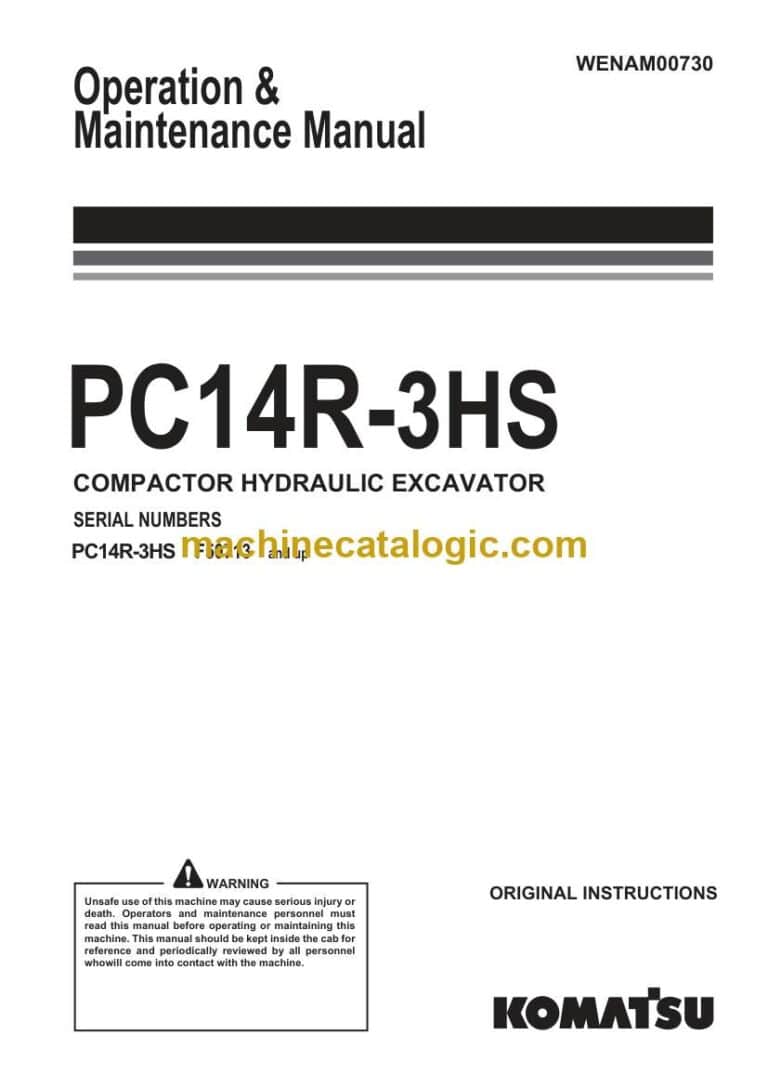 Komatsu PC14R-3HS Hydraulic Excavator Operation and Maintenance Manual (WENAM00730)