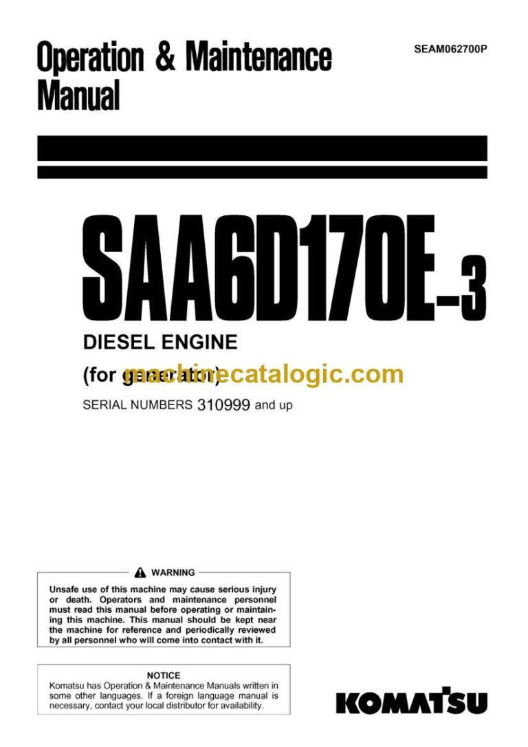 Komatsu SAA6D170E-3 Diesel Engine Operation and Maintenance Manual (SEAM062700P)