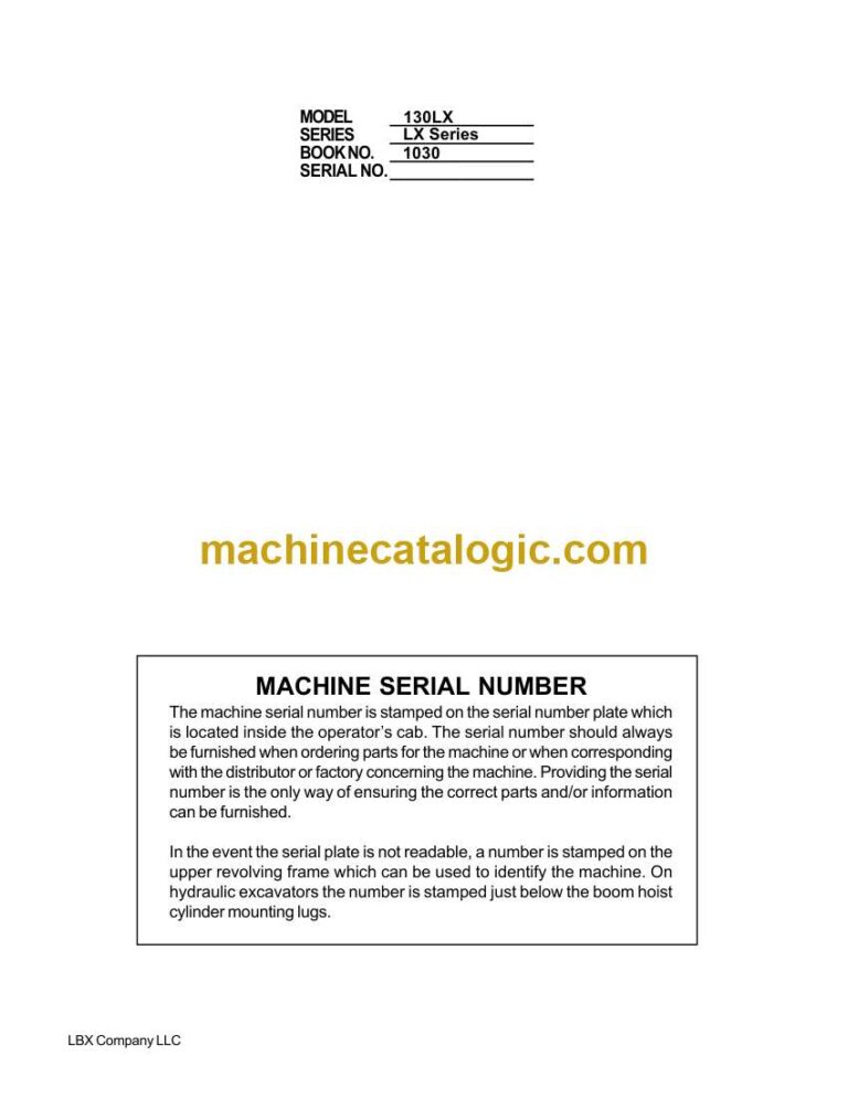 Link Belt 130LX Excavator Shop Manual