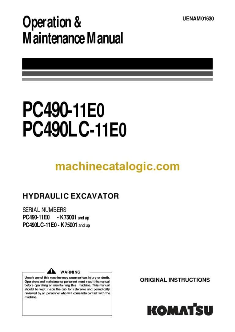 Komatsu PC490-11E0, PC490LC-11E0 Hydraulic Excavator Operation and Maintenance Manual (UENAM01630)