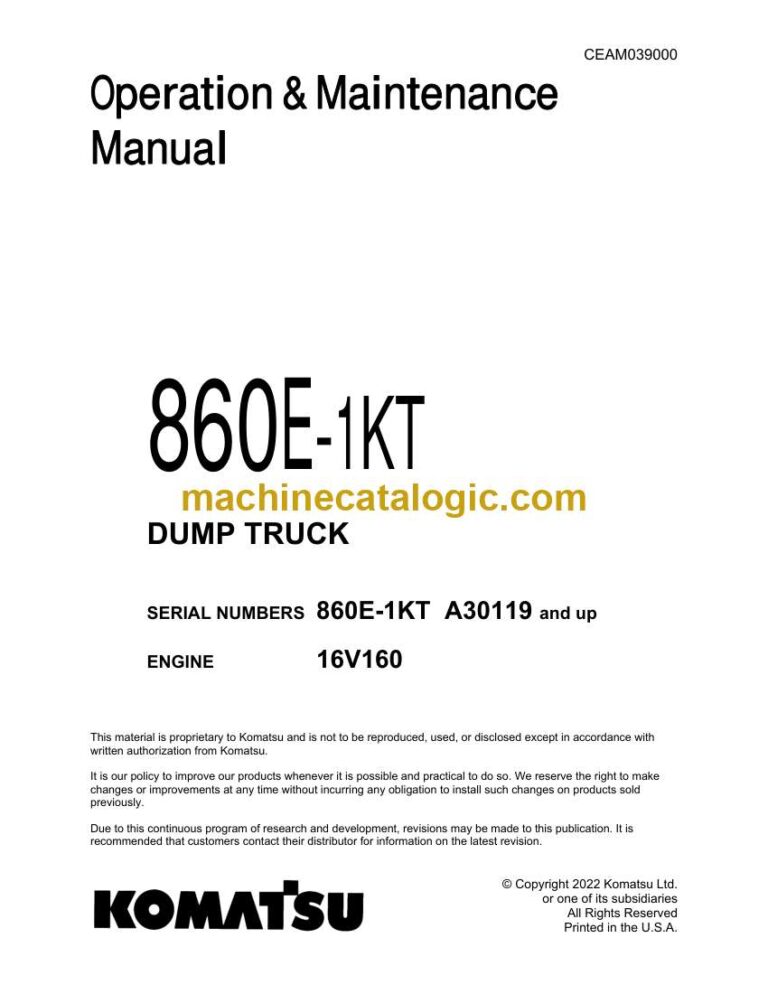 Komatsu 860E-1KT Dump Truck Operation and Maintenance Manual (CEAM039000)