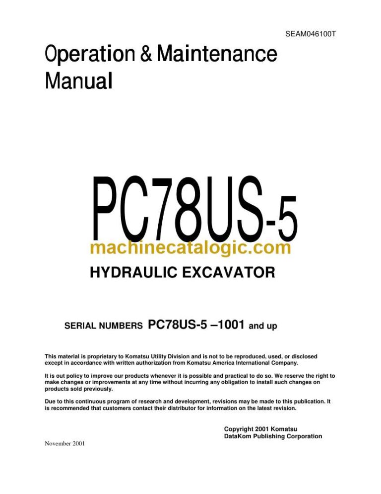 Komatsu PC78US-5 Hydraulic Excavator Operation and Maintenance Manual (SEAD046100T)