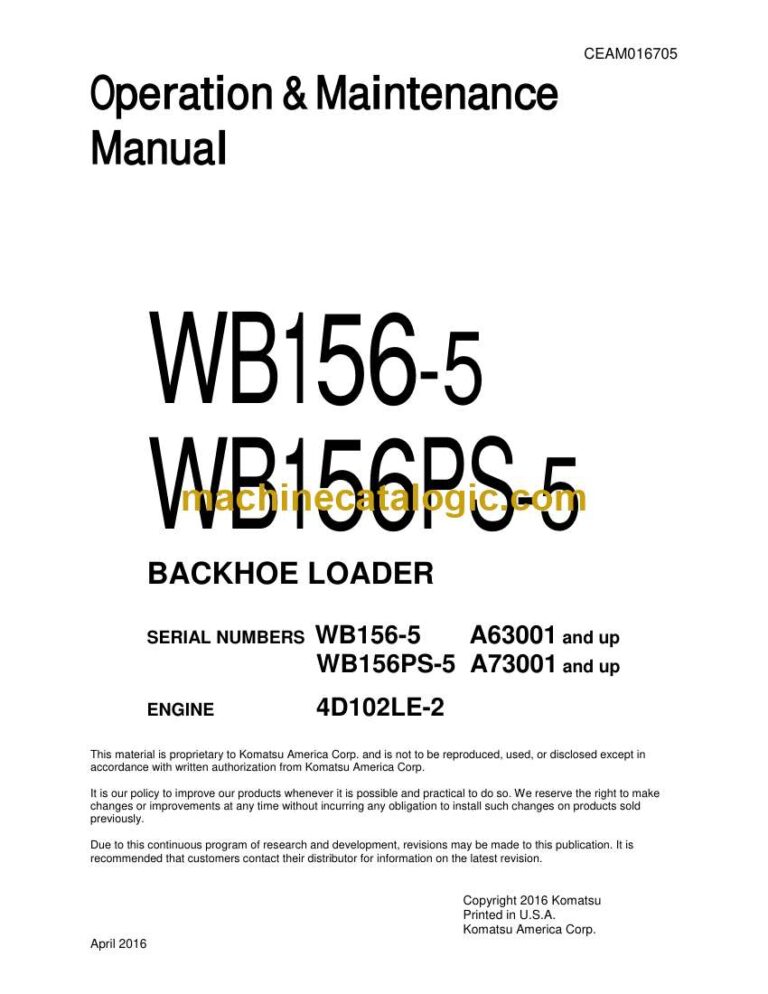 Komatsu WB156-5, WB156PS-5 Backhoe Loader Operation and Maintenance Manual (CEAM016705)