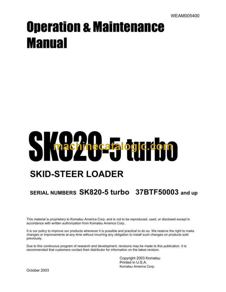 Komatsu SK820-5 turbo Skid Steer Loader Operation and Maintenance Manual (WEAD005400)