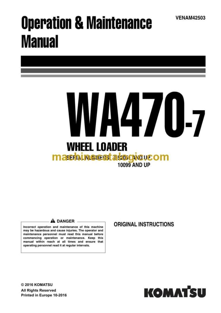 Komatsu WA470-7 Wheel Loader Operation and Maintenance Manual (VENAM42503)