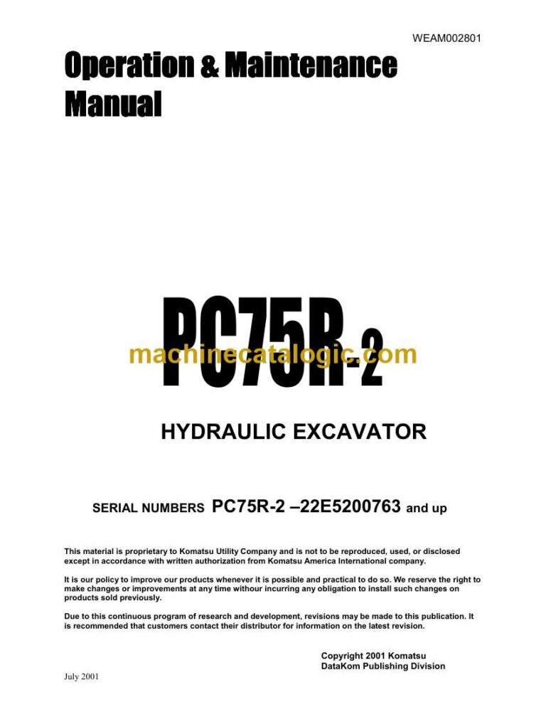 Komatsu PC75R-2 Hydraulic Excavator Operation and Maintenance Manual (WEAD002801)