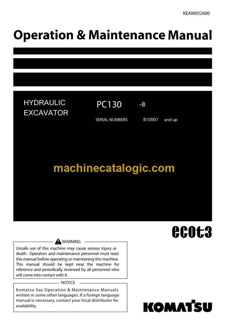 Komatsu PC130-8 Hydraulic Excavator Operation and Maintenance Manual (KEAM052600)