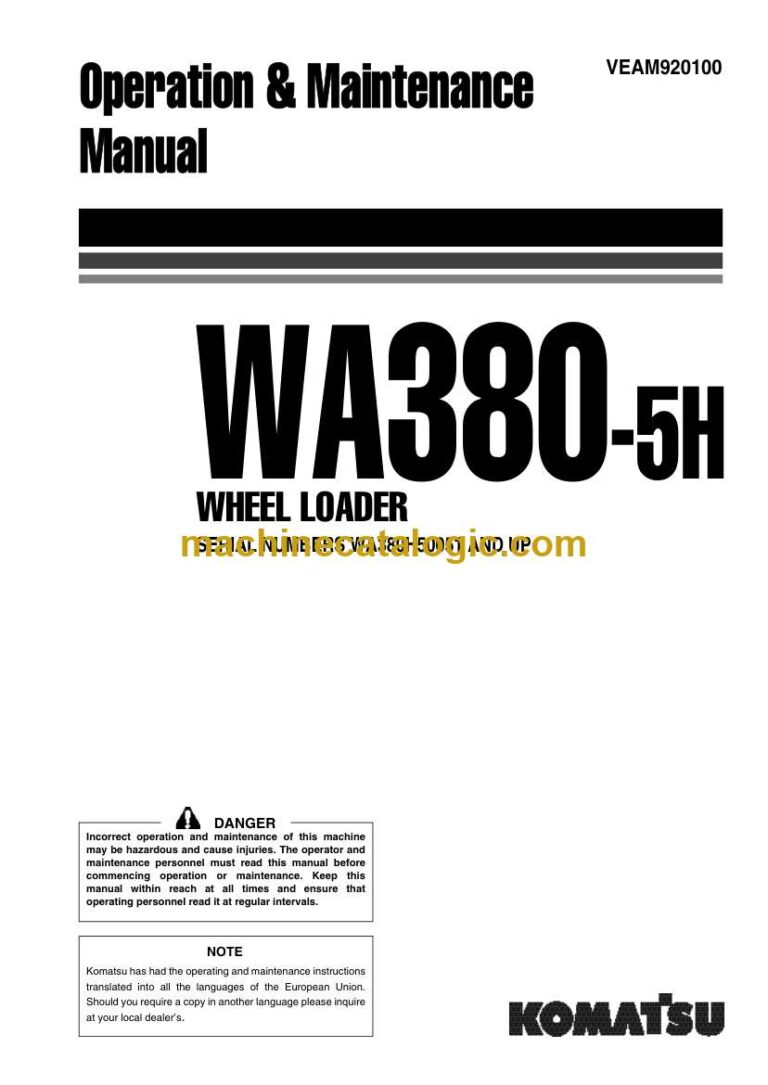 Komatsu WA380-5H Wheel Loader Operation and Maintenance Manual (VEAM920100)