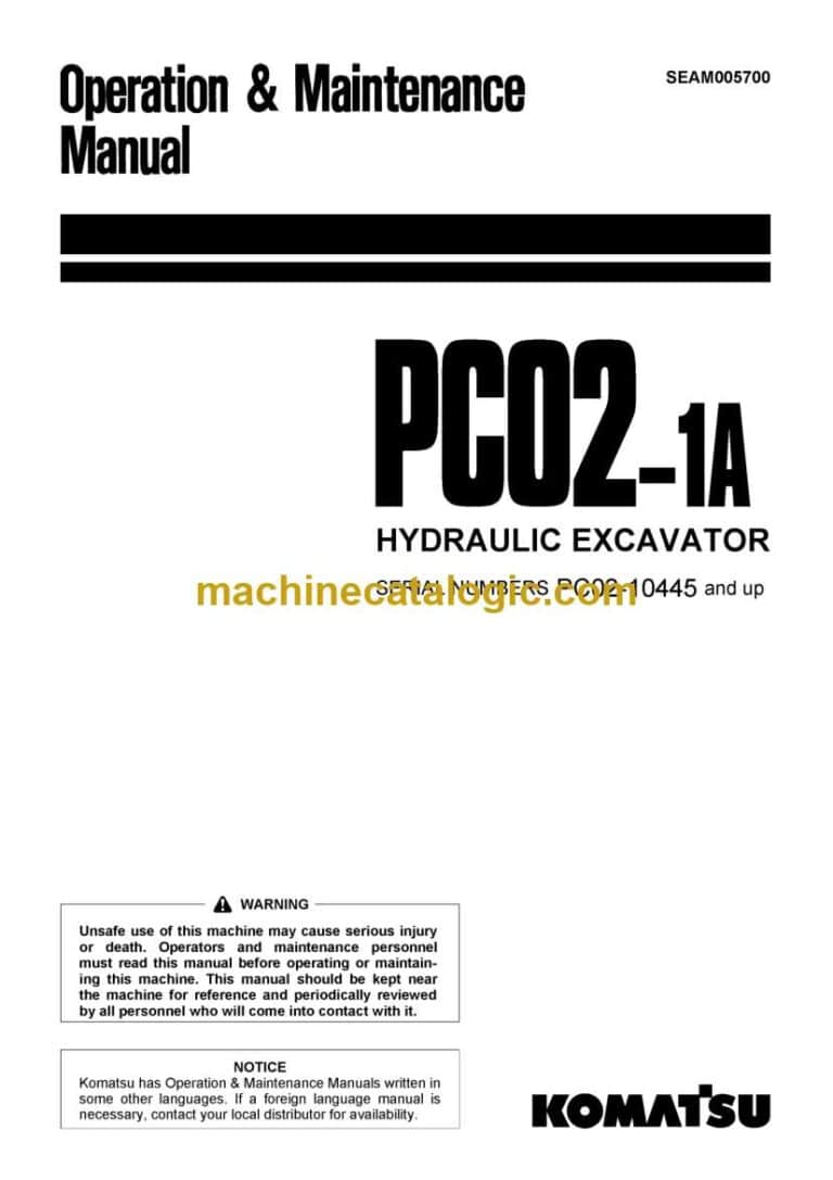 Komatsu PC02-1A Hydraulic Excavator Operation and Maintenance Manual (SEAM005700)