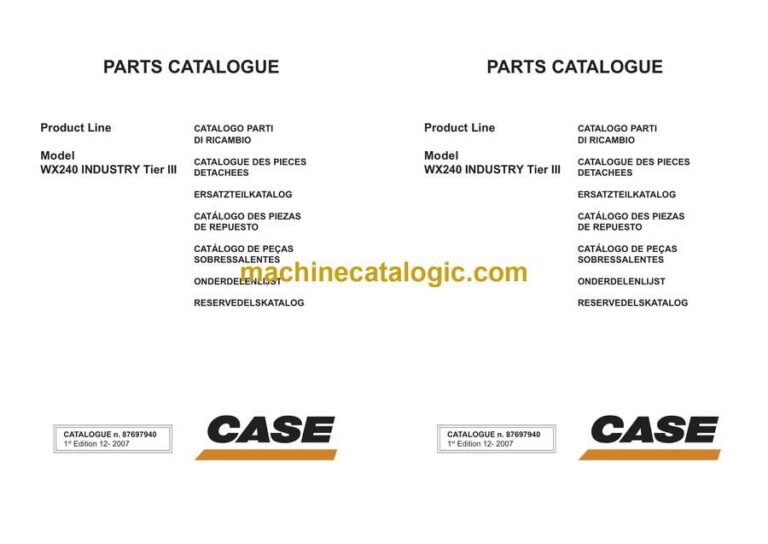 Case WX240 Industry Tier 3 Wheeled Excavator Parts Catalog (87697940)