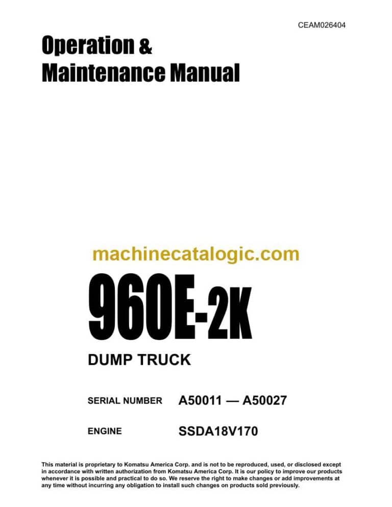 Komatsu 960E-2K Dump Truck Operation and Maintenance Manual (CEAM026404)