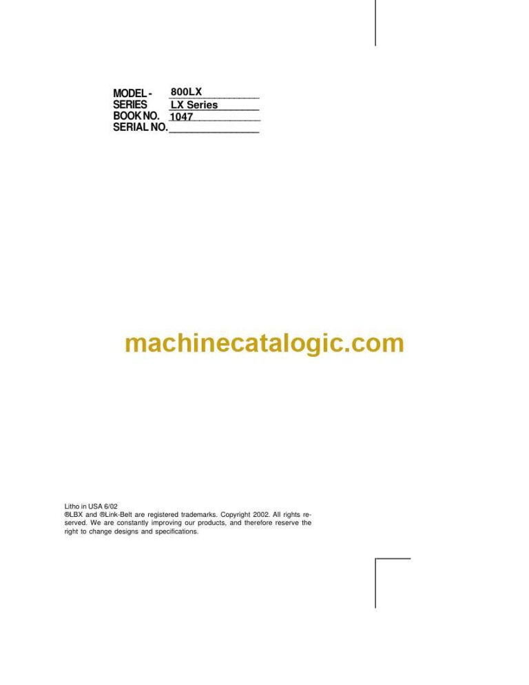 Link Belt 800LX Excavator Operators Manual