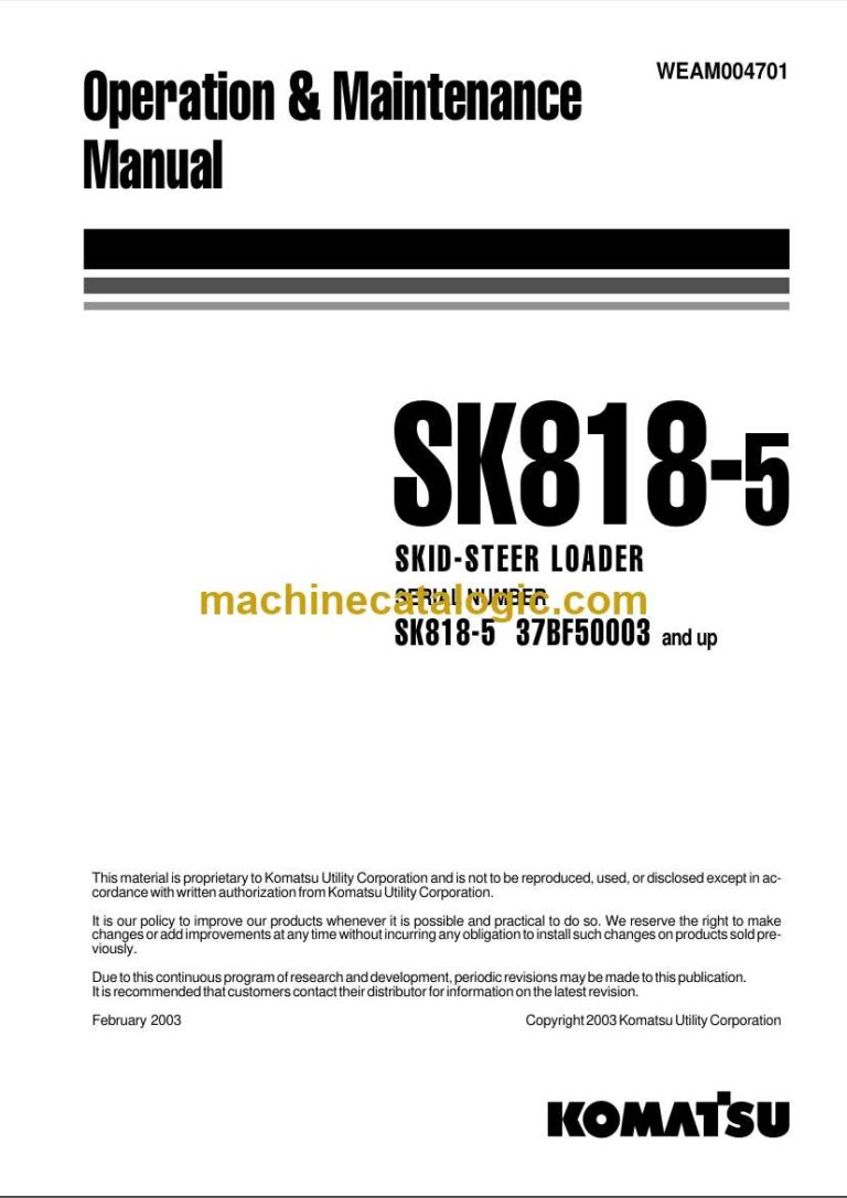 Komatsu SK818-5 Skid Steer Loader Operation and Maintenance Manual (WEAD004701)