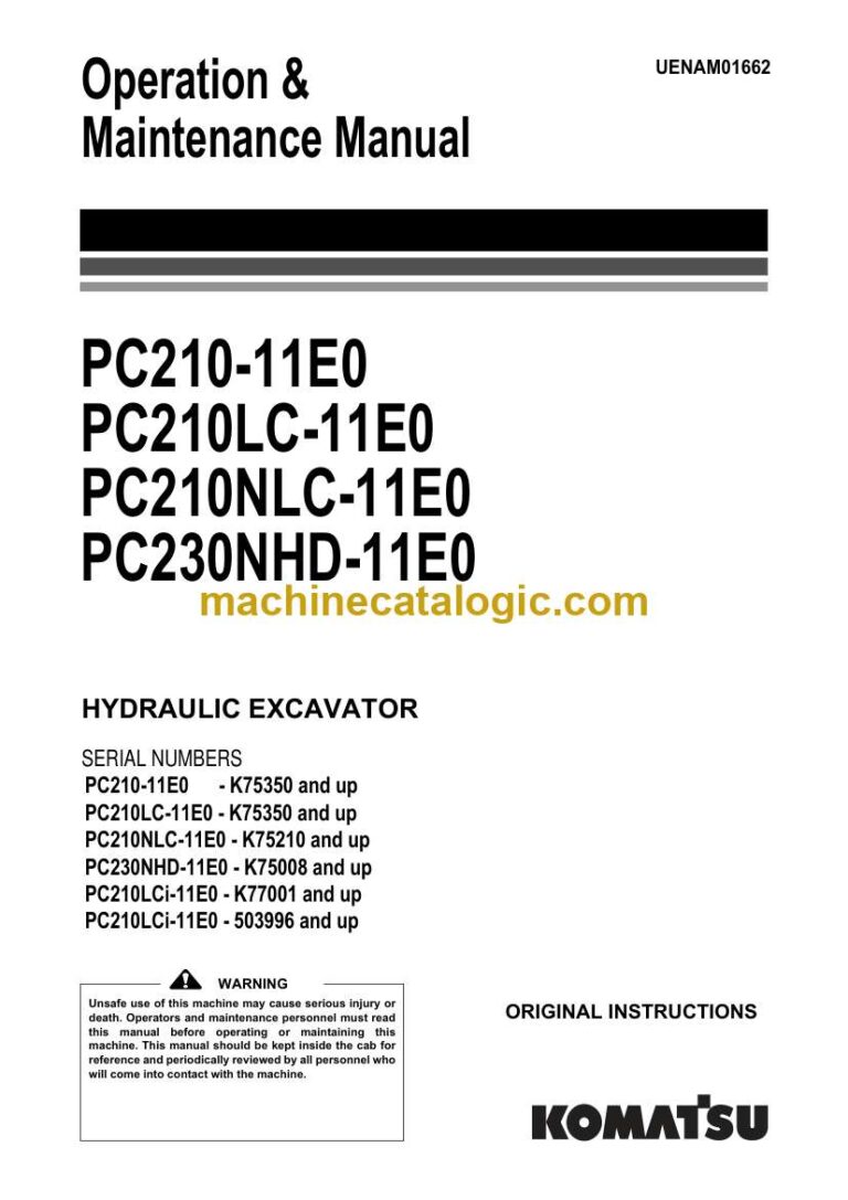 Komatsu PC230NHD-11E0 Hydraulic Excavator Operation and Maintenance Manual (UENAM01662)