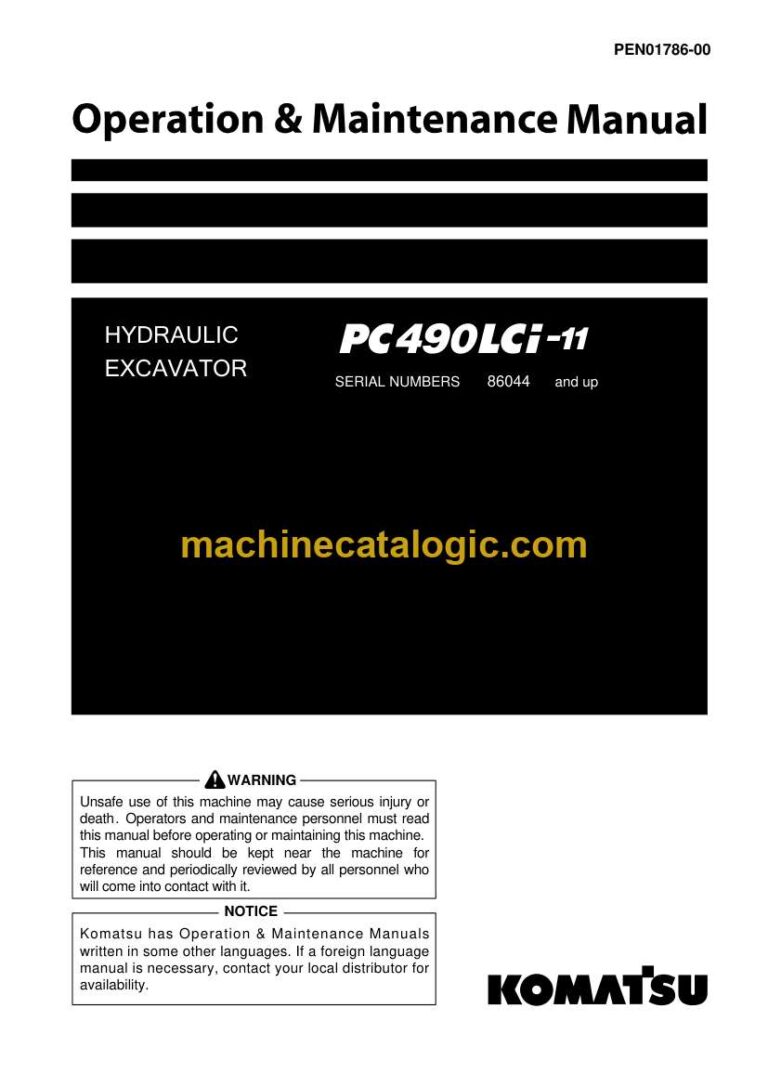 Komatsu PC490LCi-11 Hydraulic Excavator Operation and Maintenance Manual (PEN01786-00)