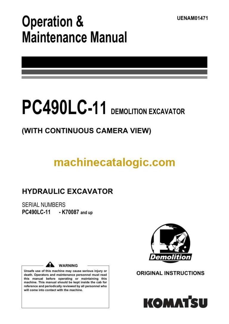 Komatsu PC490LC-11 Hydraulic Excavator Operation and Maintenance Manual (UENAM01471)