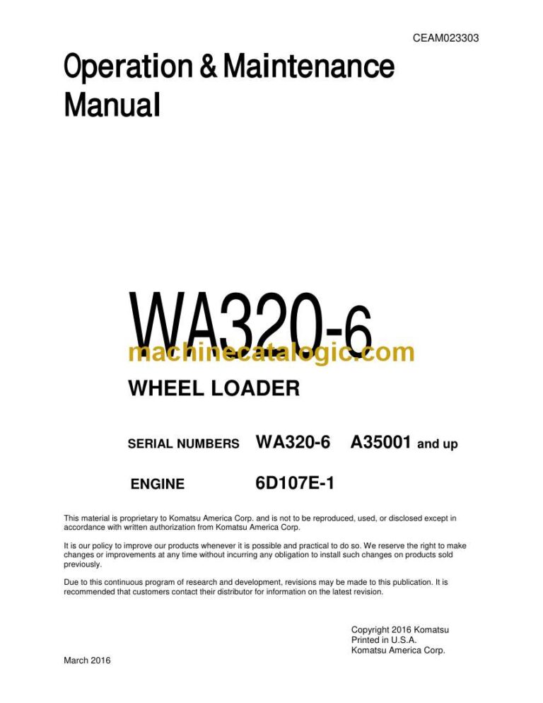 Komatsu WA320-6 Wheel Loader Operation and Maintenance Manual (CEAM023303)