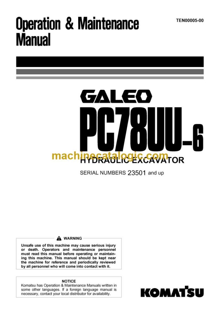 Komatsu PC78UU-6 Hydraulic Excavator Operation and Maintenance Manual (TEN00005-00)