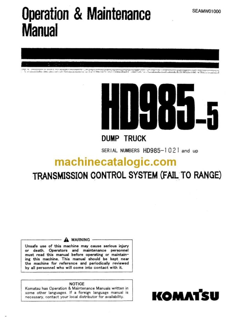 Komatsu HD985-5 Dump Truck Operation and Maintenance Manual (SEAMW01000)