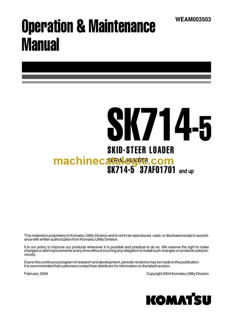 Komatsu SK714-5 Skid Steer Loader Operation and Maintenance Manual (WEAD003503)