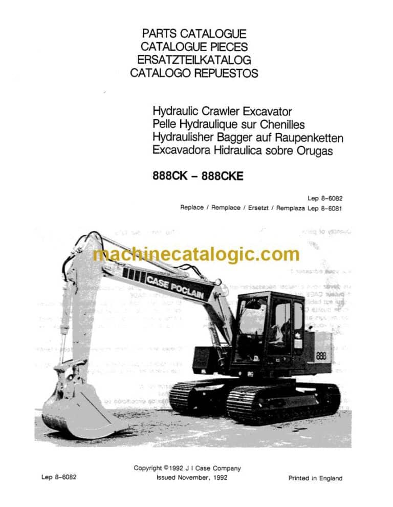 Case 888CK, 888CKE Hydraulic Crawler Excavator Parts Catalog (8-6082_int_USN)
