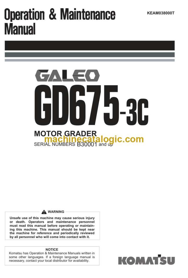 Komatsu GD675-3C Motor Grader Operation and Maintenance Manual (KEAM038000T)