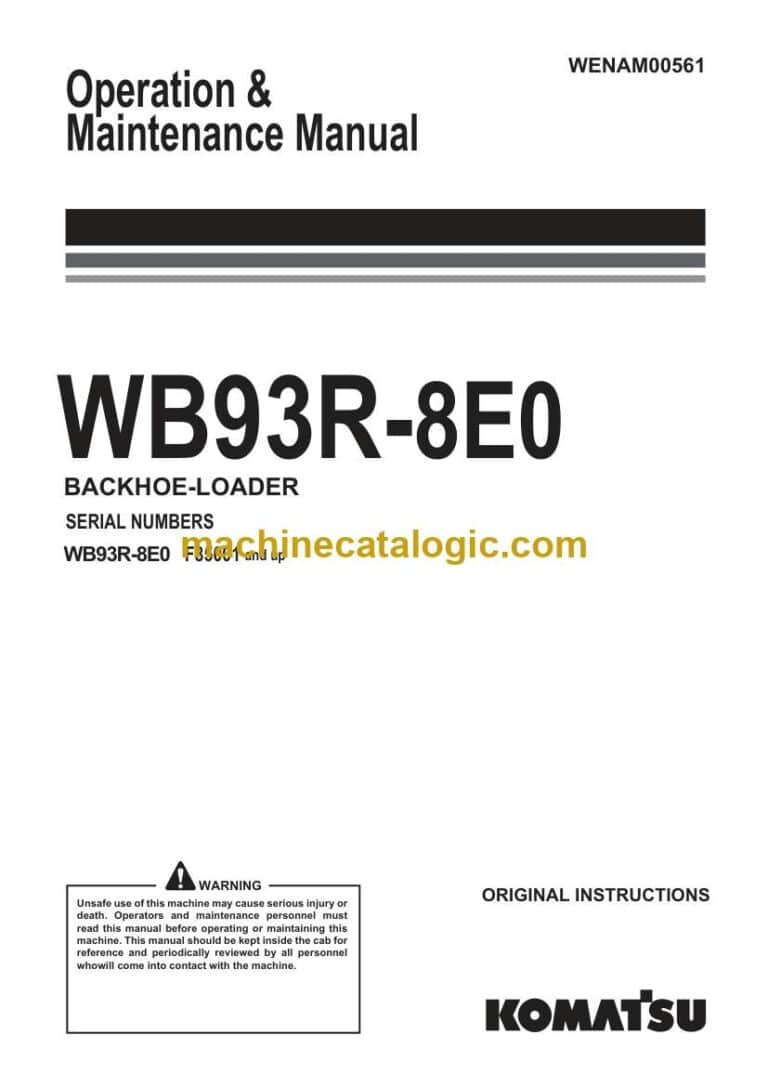 Komatsu WB93R-8E0 Backhoe Loader Operation and Maintenance Manual (WENAM00561)