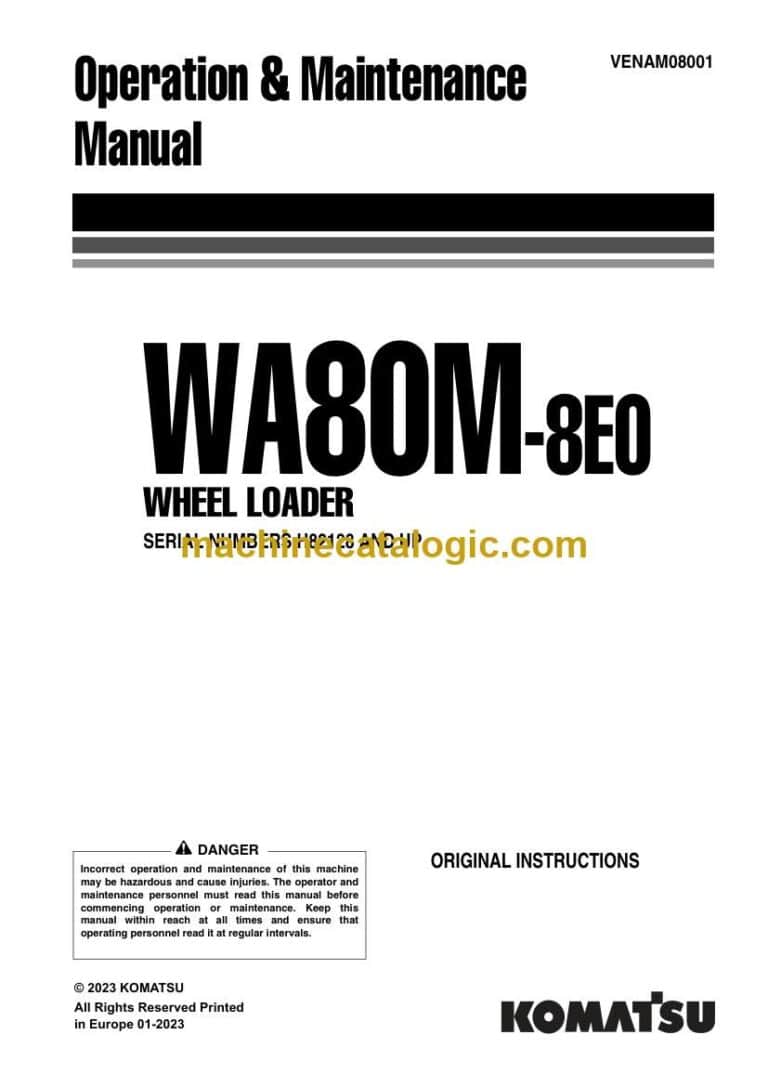 Komatsu WA80M-8E0 Wheel Loader Operation and Maintenance Manual (VENAM08001)