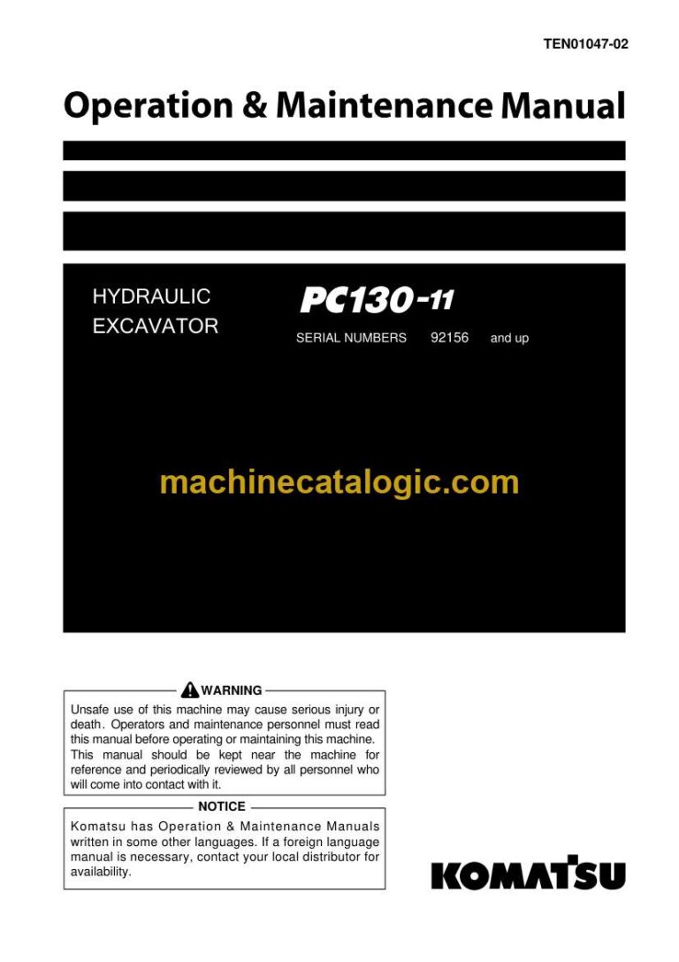 Komatsu PC130-11 Hydraulic Excavator Operation and Maintenance Manual (TEN01047-02)