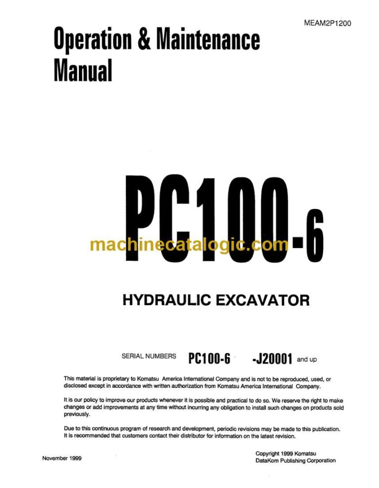 Komatsu PC100-6 Hydraulic Excavator Operation and Maintenance Manual (MEAD2P1200)