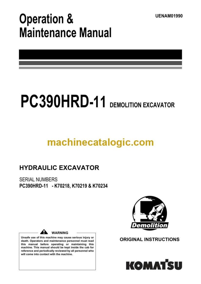 Komatsu PC390HRD-11 Hydraulic Excavator Operation and Maintenance Manual (UENAM01990)
