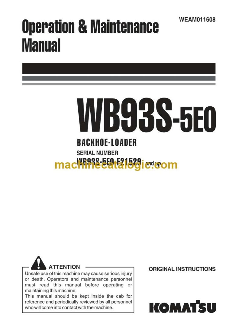 Komatsu WB93S-5E0 Backhoe Loader Operation and Maintenance Manual (WEAM011608)