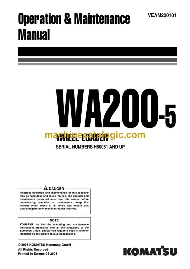 Komatsu WA200-5 Wheel Loader Operation and Maintenance Manual (VEAM220101)