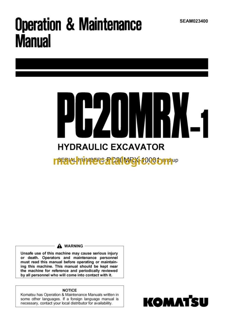 Komatsu PC20MRX-1 Hydraulic Excavator Operation and Maintenance Manual (SEAM023400)