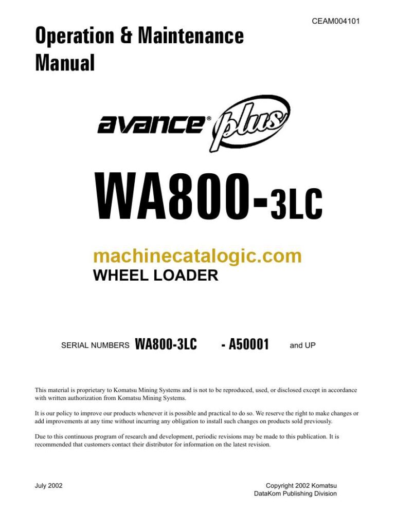 Komatsu WA800-3LC Wheel Loader Operation and Maintenance Manual (CEAD004101)