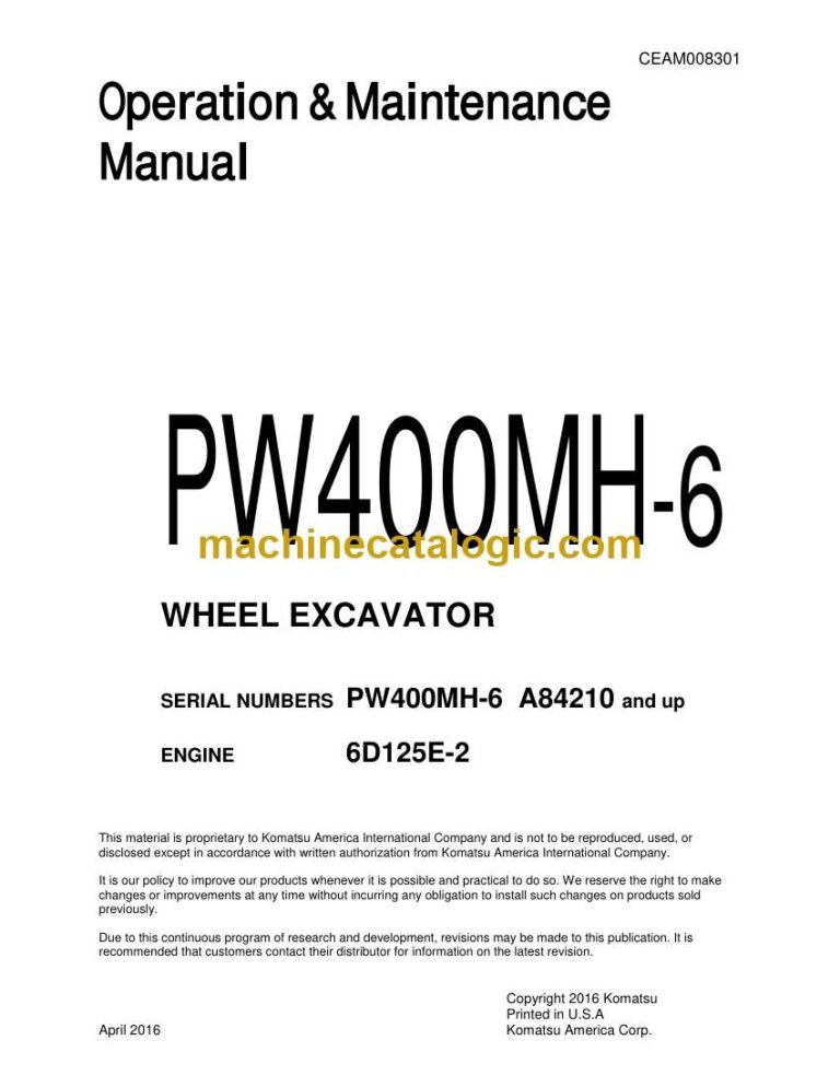 Komatsu PW400MH-6 Hydraulic Excavator Operation and Maintenance Manual (CEAM008301)