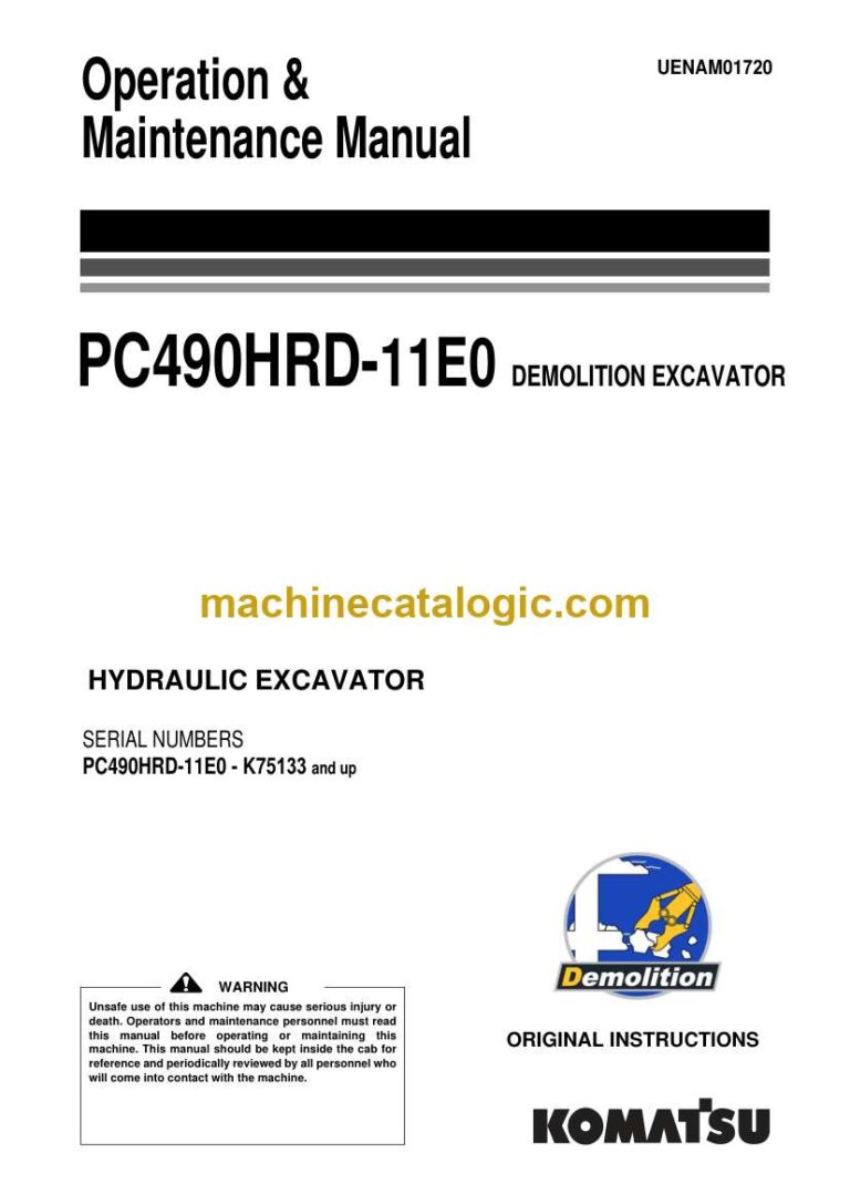 Komatsu PC490HRD-11E0D Hydraulic Excavator Operation and Maintenance Manual (UENAM01720)