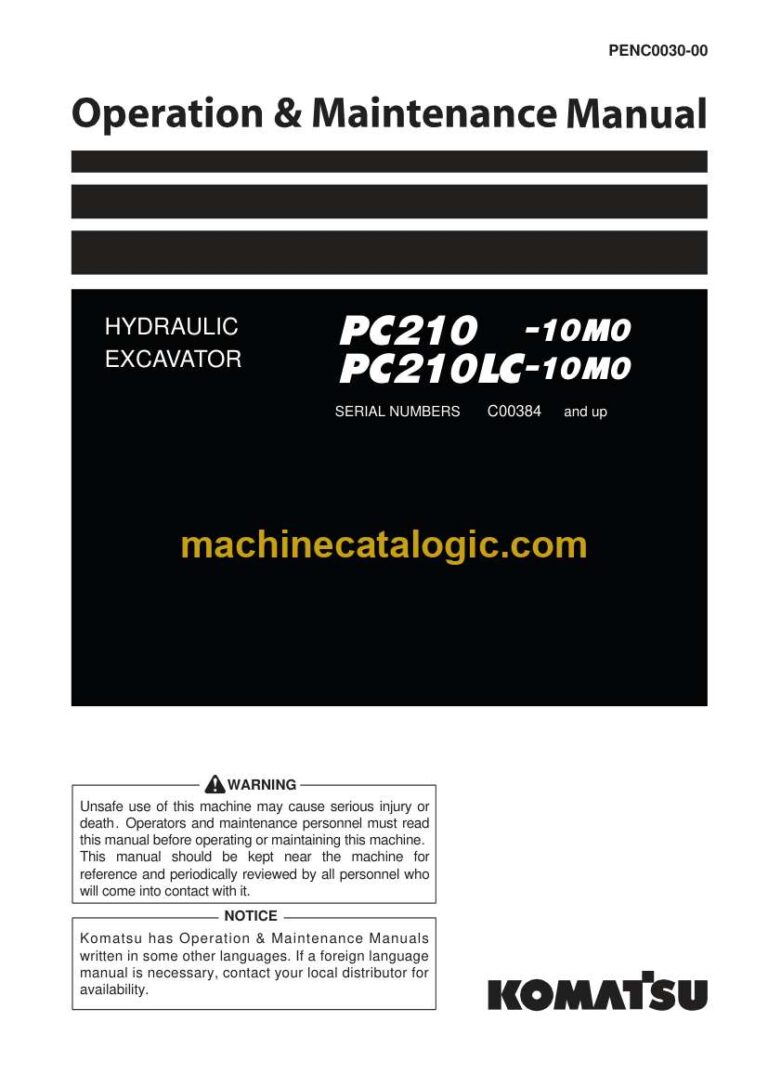 Komatsu PC210-10M0, PC210LC-10M0 Hydraulic Excavator Operation and Maintenance Manual (PENC0030-00)