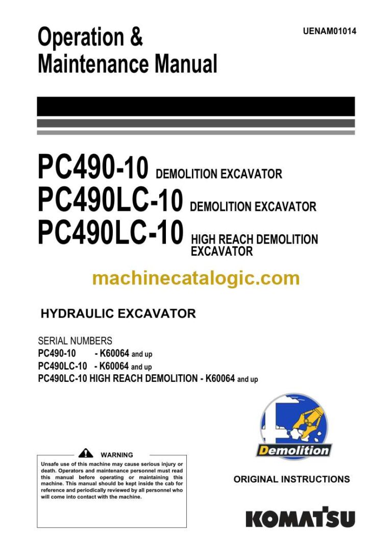 Komatsu PC490-10, PC490LC-10 Hydraulic Excavator Operation and Maintenance Manual (UENAM01014)