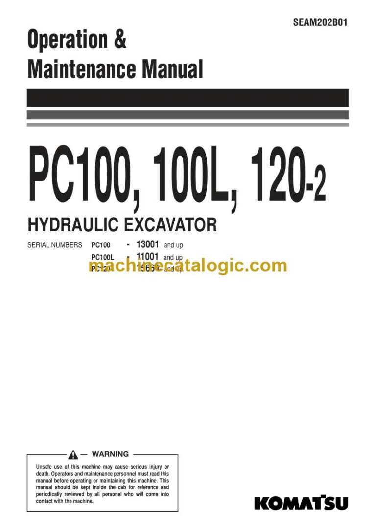 Komatsu PC100-2, PC100L-2, PC120-2 Hydraulic Excavator Operation and Maintenance Manual (SEAM202B01)