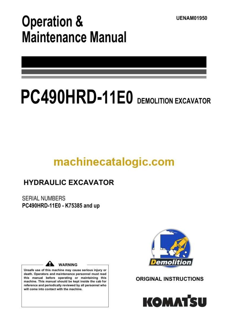 Komatsu PC490HRD-11E0 Hydraulic Excavator Operation and Maintenance Manual (UENAM01950)