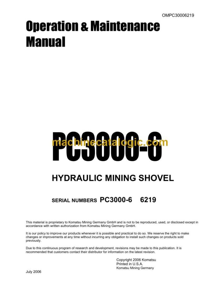 Komatsu PC3000-6 Shovel Operation and Maintenance Manual (OMPC30006219)