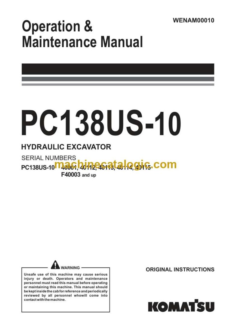 Komatsu PC138US-10 Operation and Maintenance Manual (WENAM00010)