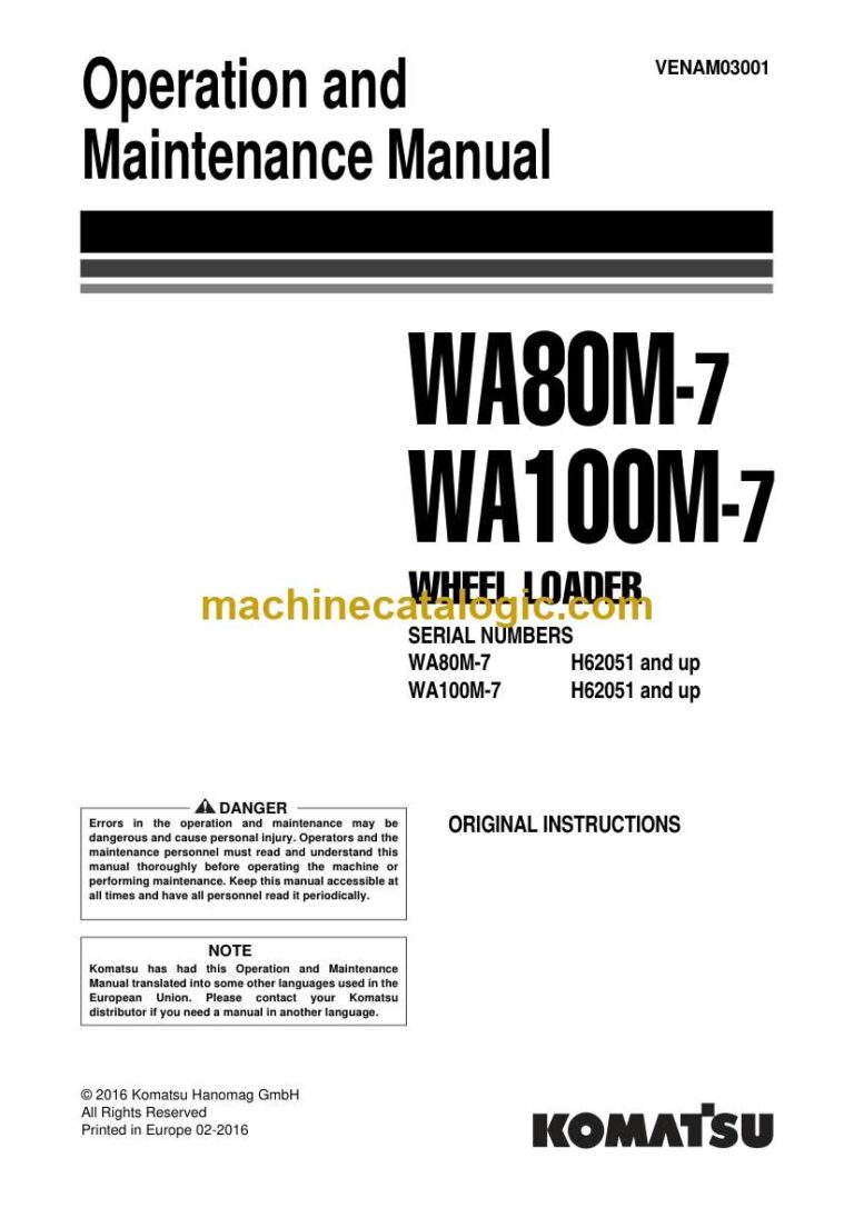 Komatsu WA80M-7, WA100M-7 Wheel Loader Operation and Maintenance Manual (VENAM03001)