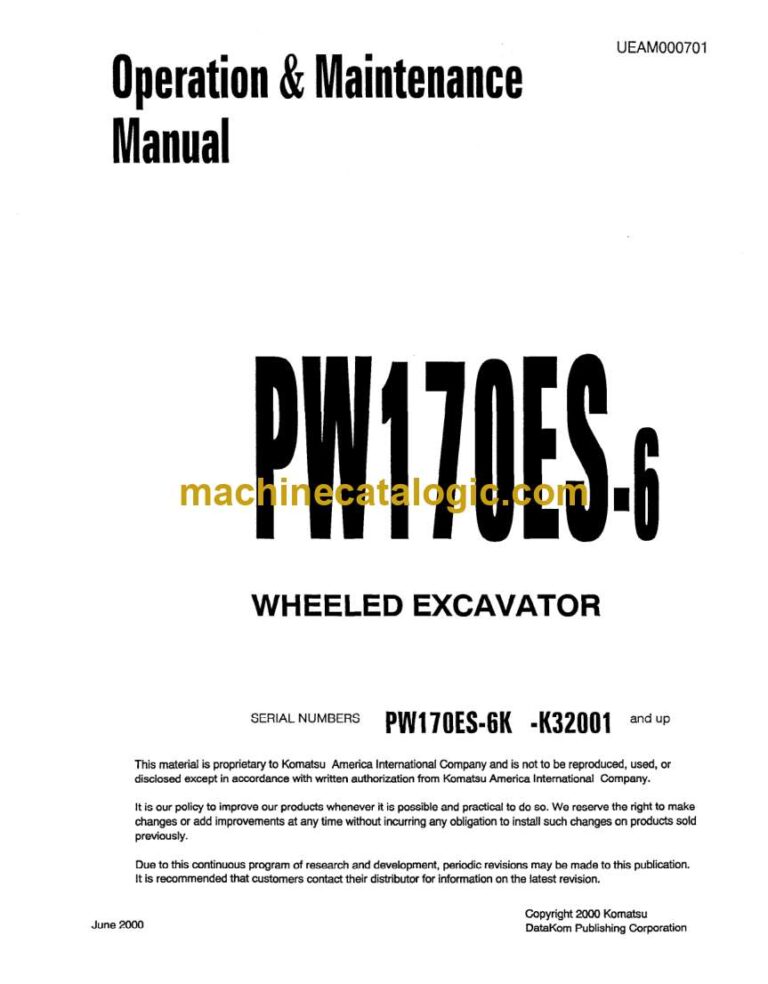 Komatsu PW170ES-6 Hydraulic Excavator Operation and Maintenance Manual (UEAD000701)